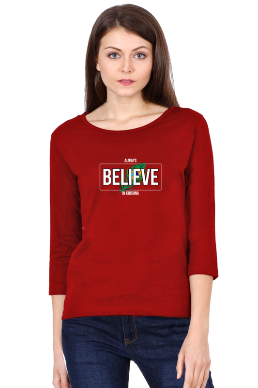 Always Believe in Krishna – Women's Full-Sleeve T-Shirt - SanatanSoul