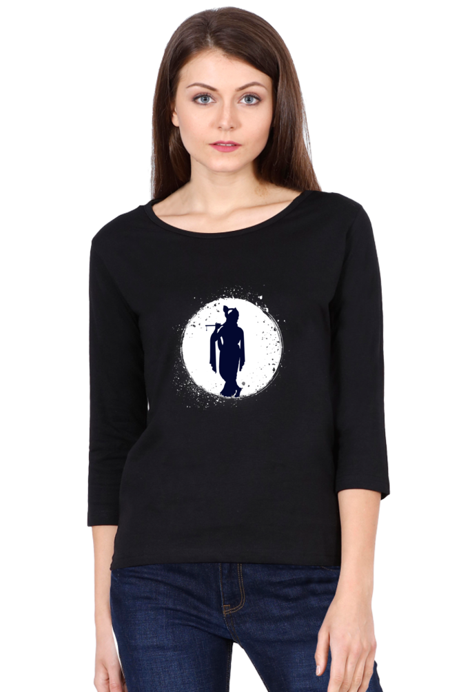 Divine Grace – Full Sleeve Krishna Silhouette T-Shirt (Women) - SanatanSoul