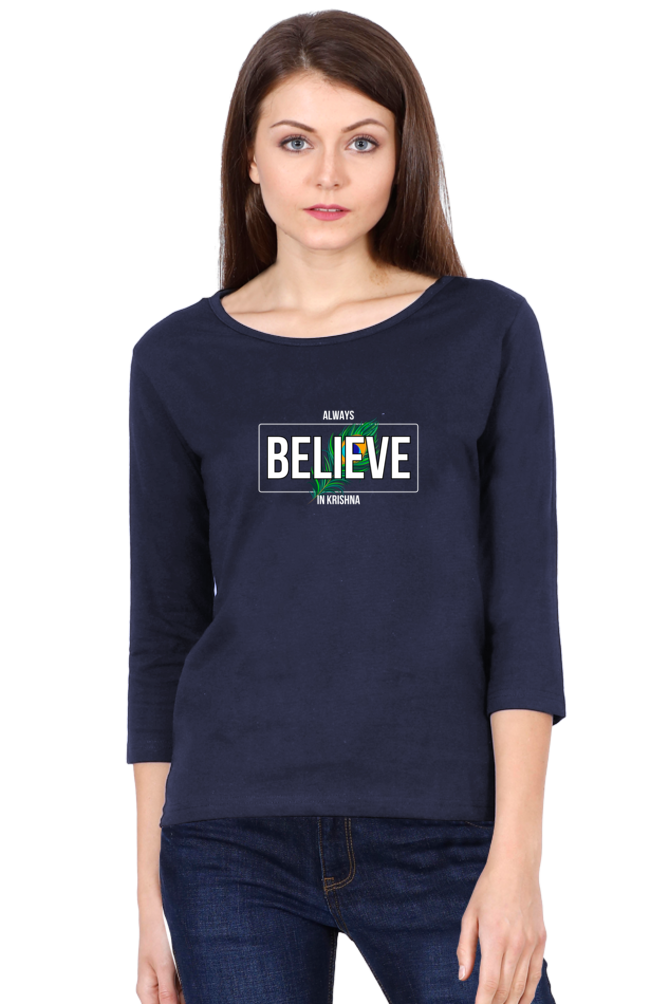 Always Believe in Krishna – Women's Full-Sleeve T-Shirt - SanatanSoul