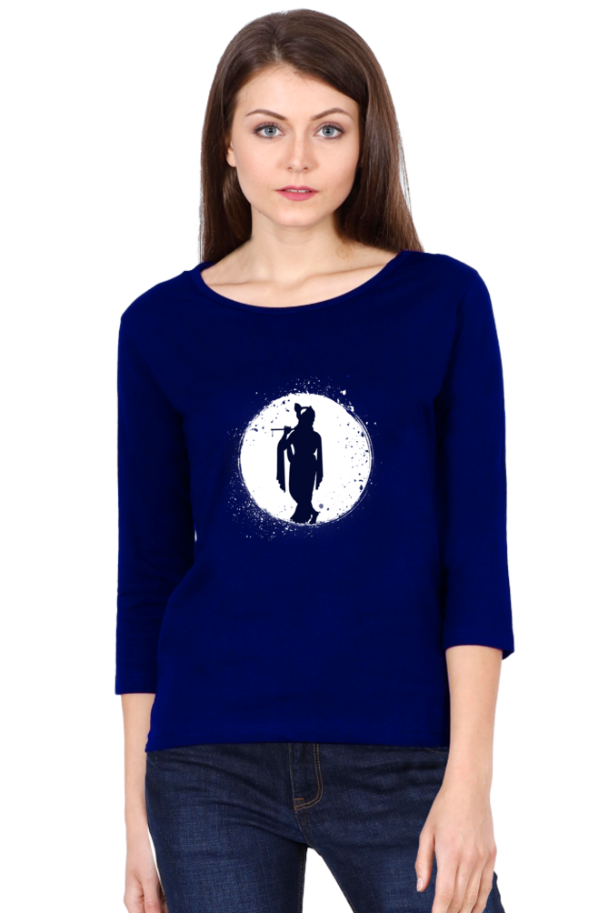 Divine Grace – Full Sleeve Krishna Silhouette T-Shirt (Women) - SanatanSoul