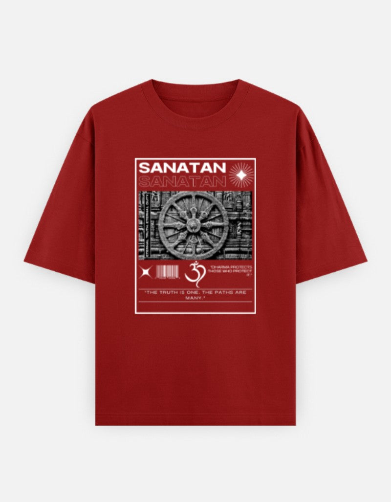 SANATAN Oversized Unisex Cotton T-Shirt – “Dharma Chakra” Premium Spiritual Hindu Edition - SanatanSoul