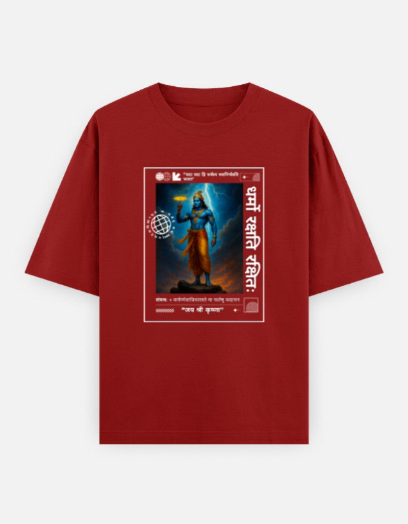 DHARMA YODDHA Oversized Unisex Cotton T-Shirt – “Jai Shree Krishna” Premium Hindu Edition - SanatanSoul