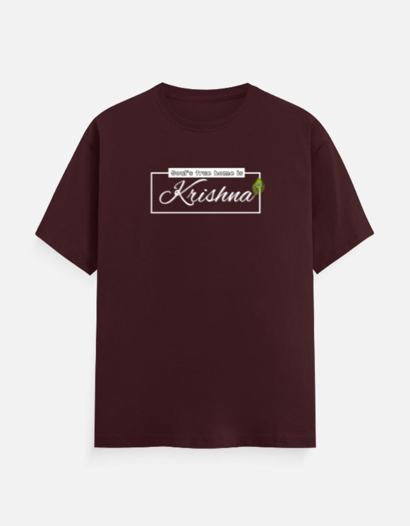 Soul's True Home is Krishna Oversized Cotton T-shirt for Men – 180 GSM Heavyweight Spiritual Graphic Tee - SanatanSoul