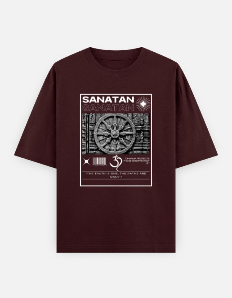 SANATAN Oversized Unisex Cotton T-Shirt – “Dharma Chakra” Premium Spiritual Hindu Edition - SanatanSoul