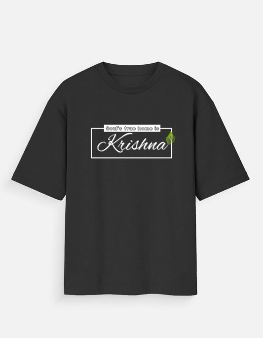 Krishna Oversized Cotton T-shirt for Men – 180 GSM Heavyweight Spiritual Graphic Tee - SanatanSoul