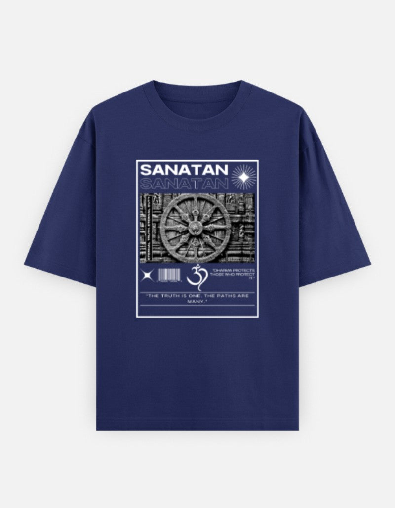 SANATAN Oversized Unisex Cotton T-Shirt – “Dharma Chakra” Premium Spiritual Hindu Edition - SanatanSoul