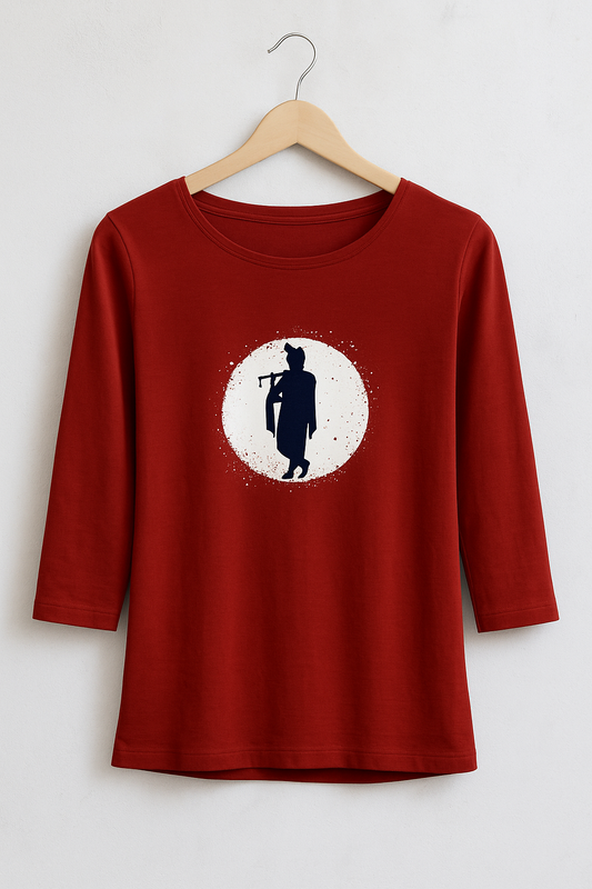 Divine Grace – Full Sleeve Krishna Silhouette T-Shirt (Women) - SanatanSoul