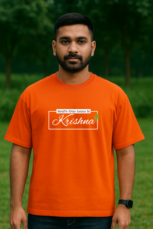 Soul's True Home is Krishna Oversized Cotton T-shirt for Men – 180 GSM Heavyweight Spiritual Graphic Tee - SanatanSoul