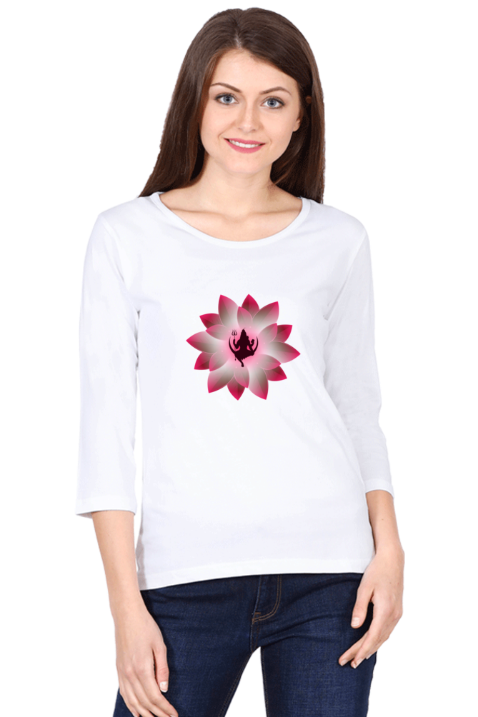 Mahadev Lotus Female Full Sleeve T-Shirt - SanatanSoul