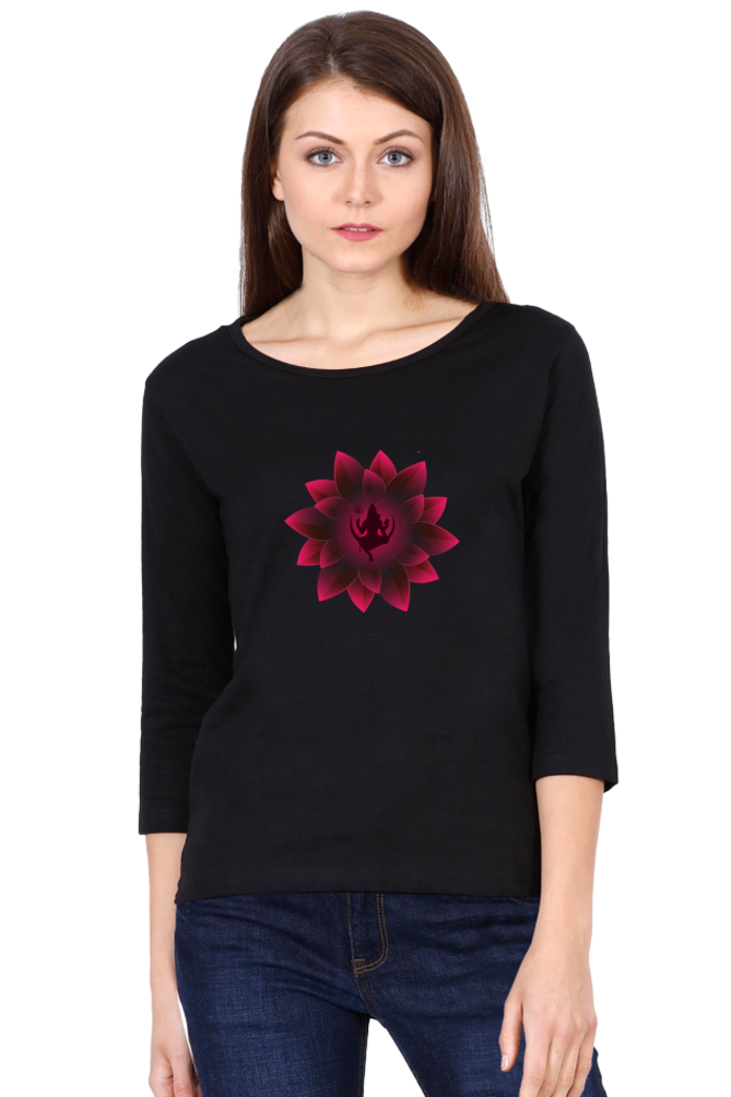Mahadev Lotus Female Full Sleeve T-Shirt - SanatanSoul