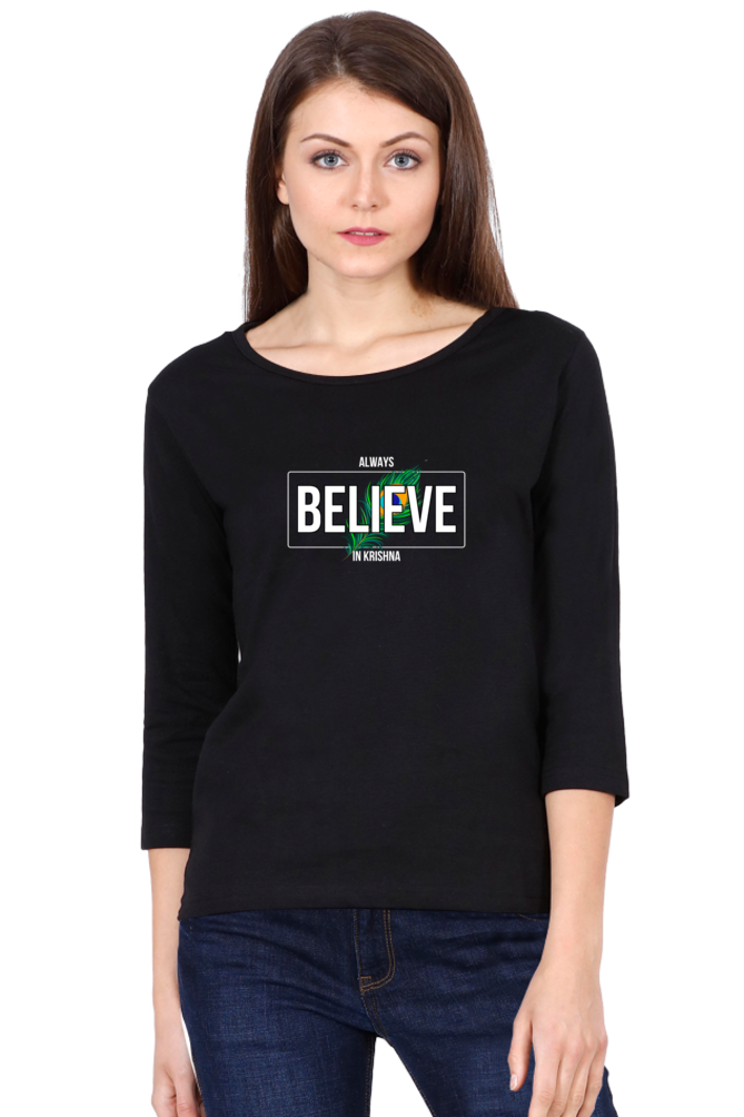 Always Believe in Krishna – Women's Full-Sleeve T-Shirt - SanatanSoul