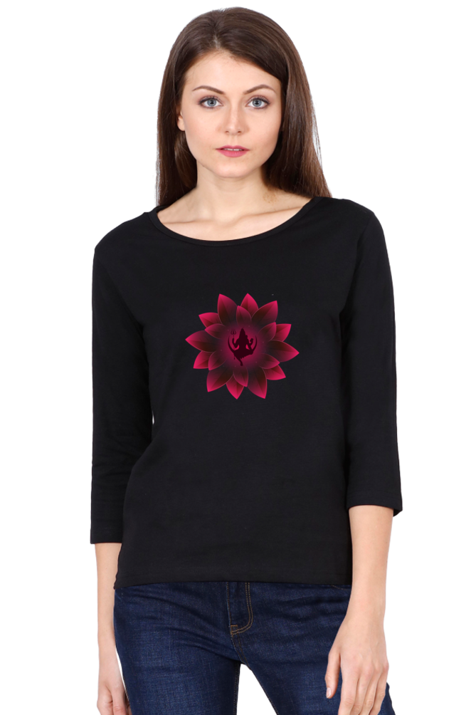 Mahadev Lotus Female Full Sleeve T-Shirt - SanatanSoul