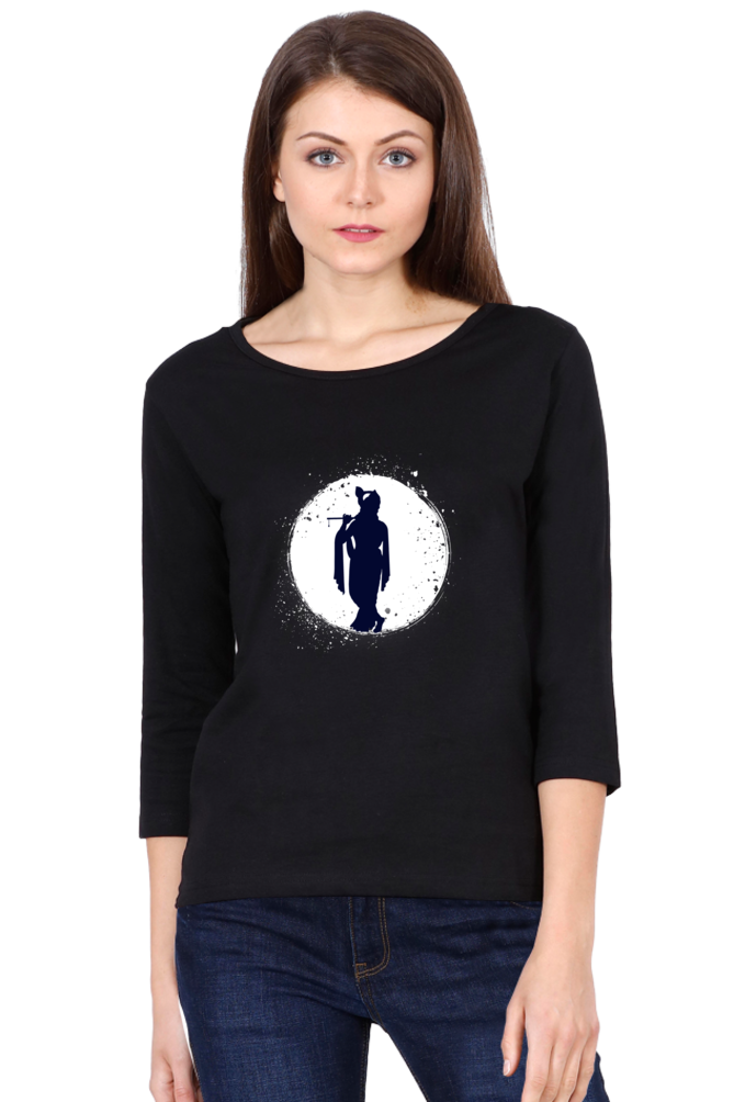 Divine Grace – Full Sleeve Krishna Silhouette T-Shirt (Women) - SanatanSoul