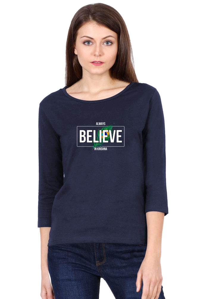 Always Believe in Krishna – Women's Full-Sleeve T-Shirt - SanatanSoul