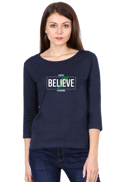 Always Believe in Krishna – Women's Full-Sleeve T-Shirt - SanatanSoul