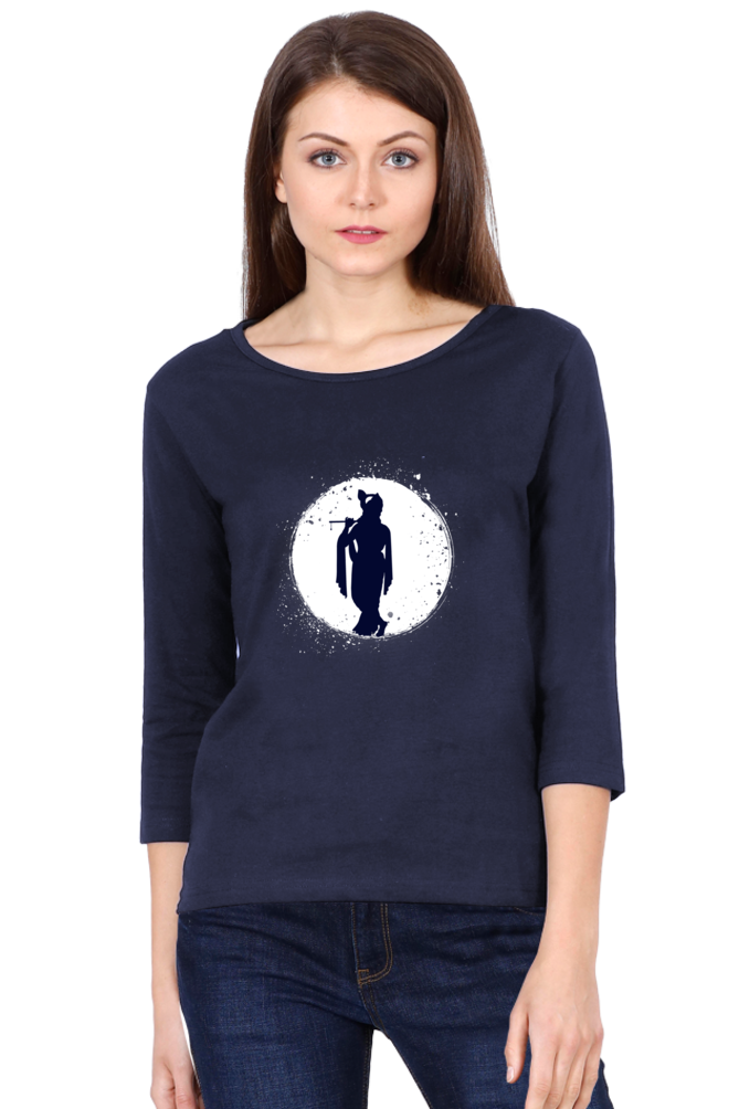 Divine Grace – Full Sleeve Krishna Silhouette T-Shirt (Women) - SanatanSoul