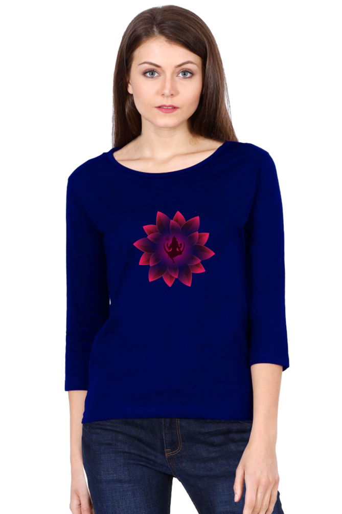 Mahadev Lotus Female Full Sleeve T-Shirt - SanatanSoul