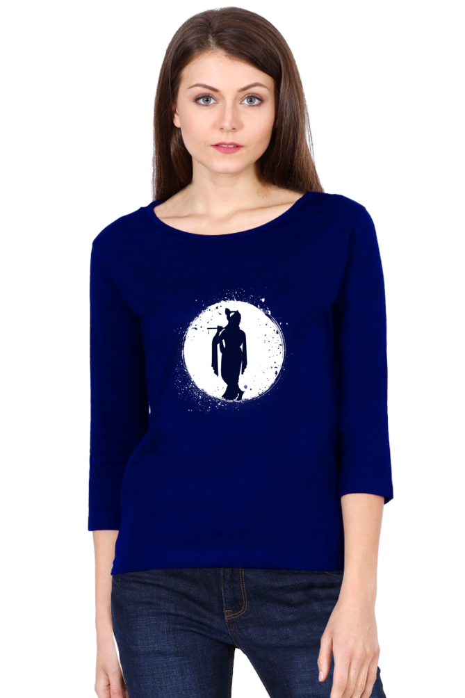Divine Grace – Full Sleeve Krishna Silhouette T-Shirt (Women) - SanatanSoul