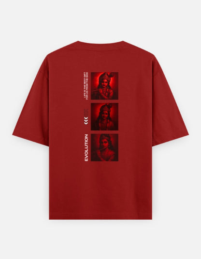 Oversized Krishna T-shirt for Men & Women — Front 'Flute Feather Faith' Text & Back Krishna Design | Spiritual Sanatani Tee - SanatanSoul