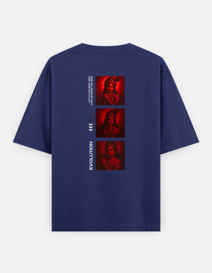 Oversized Krishna T-shirt for Men & Women — Front 'Flute Feather Faith' Text & Back Krishna Design | Spiritual Sanatani Tee - SanatanSoul