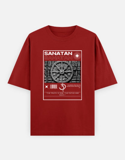 SANATAN Oversized Unisex Cotton T-Shirt – “Dharma Chakra” Premium Spiritual Hindu Edition - SanatanSoul
