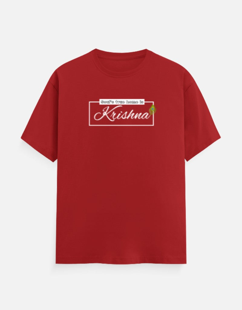 Soul's True Home is Krishna Oversized Cotton T-shirt for Men – 180 GSM Heavyweight Spiritual Graphic Tee - SanatanSoul