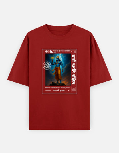 DHARMA YODDHA Oversized Unisex Cotton T-Shirt – “Jai Shree Krishna” Premium Hindu Edition - SanatanSoul