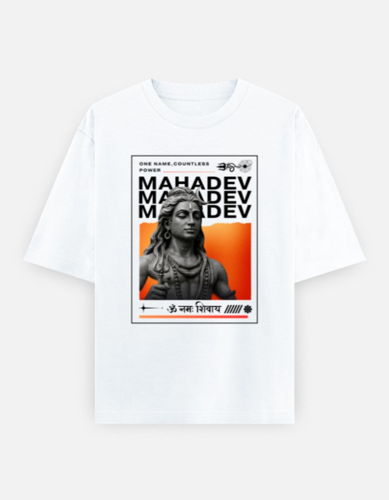 "One Name, Countless Power” – Mahadev oversized premium cotton t-shirt for men, Hindu Lord Shiva graphic tee - SanatanSoul