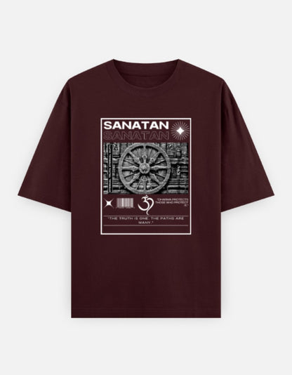 SANATAN Oversized Unisex Cotton T-Shirt – “Dharma Chakra” Premium Spiritual Hindu Edition - SanatanSoul