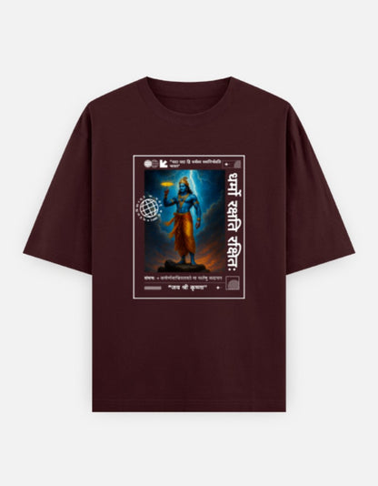 DHARMA YODDHA Oversized Unisex Cotton T-Shirt – “Jai Shree Krishna” Premium Hindu Edition - SanatanSoul