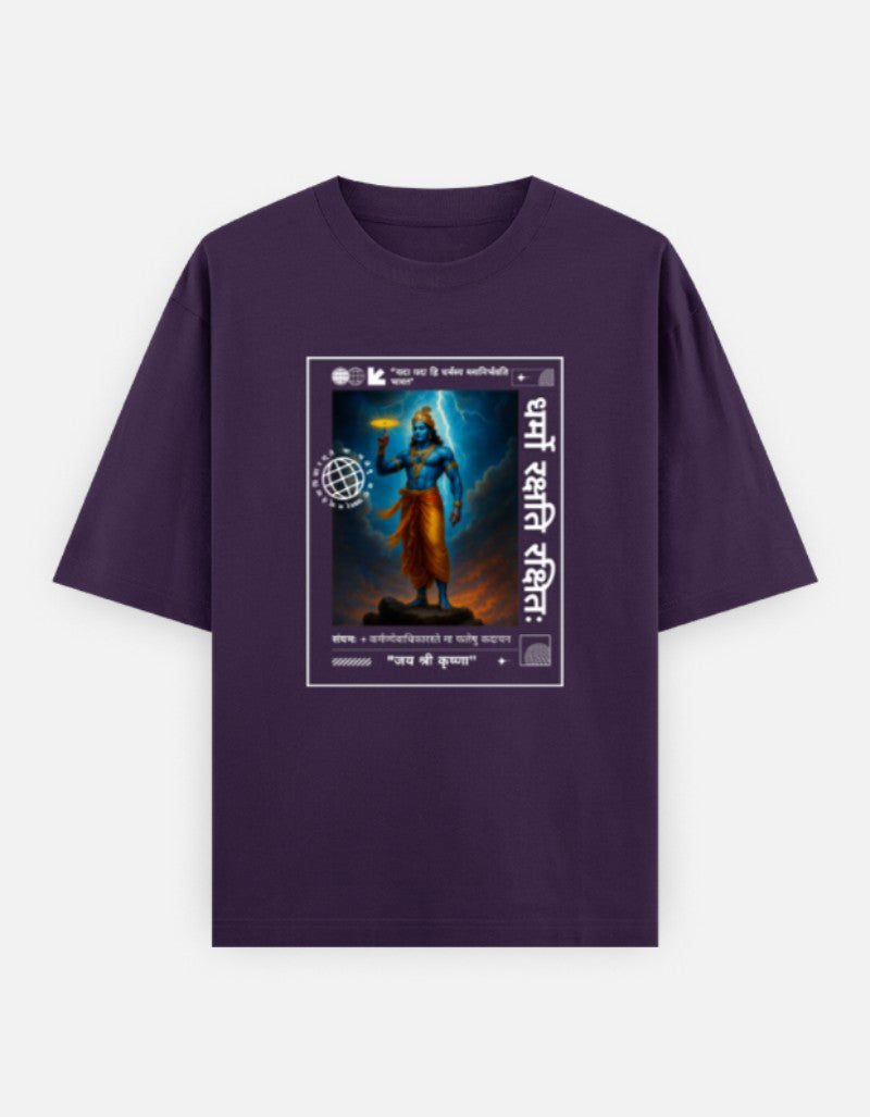 DHARMA YODDHA Oversized Unisex Cotton T-Shirt – “Jai Shree Krishna” Premium Hindu Edition - SanatanSoul