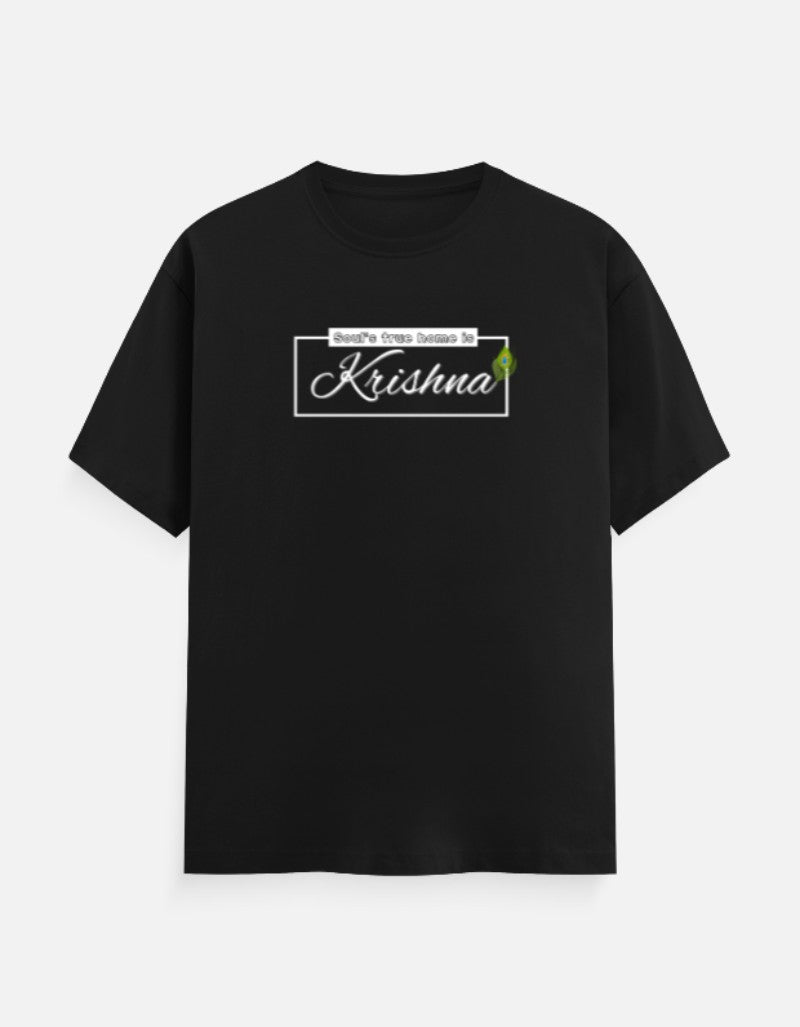 Soul's True Home is Krishna Oversized Cotton T-shirt for Men – 180 GSM Heavyweight Spiritual Graphic Tee - SanatanSoul