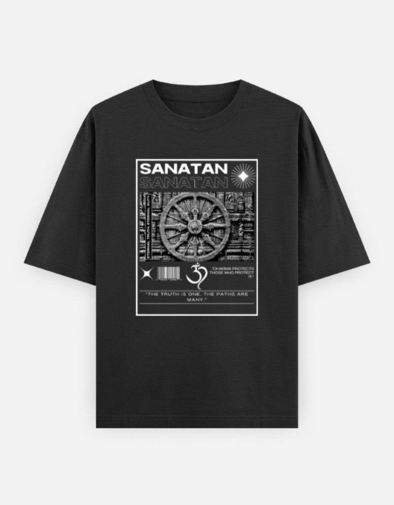 SANATAN Oversized Unisex Cotton T-Shirt – “Dharma Chakra” Premium Spiritual Hindu Edition - SanatanSoul