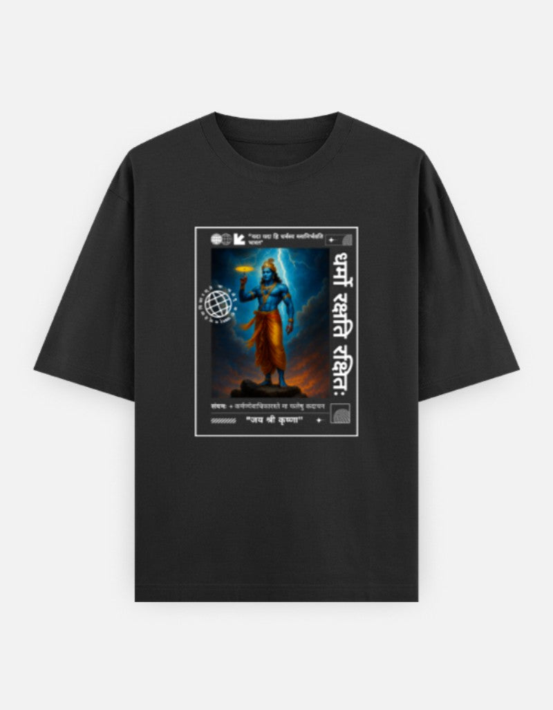 DHARMA YODDHA Oversized Unisex Cotton T-Shirt – “Jai Shree Krishna” Premium Hindu Edition - SanatanSoul