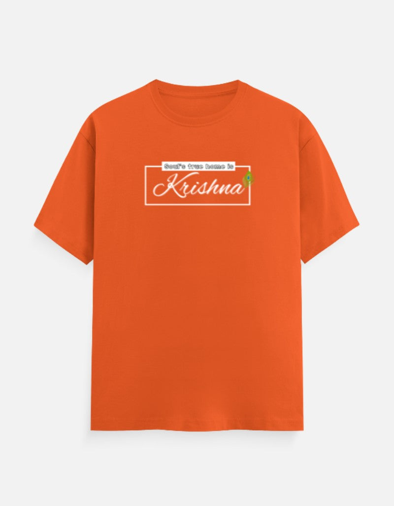 Soul's True Home is Krishna Oversized Cotton T-shirt for Men – 180 GSM Heavyweight Spiritual Graphic Tee - SanatanSoul