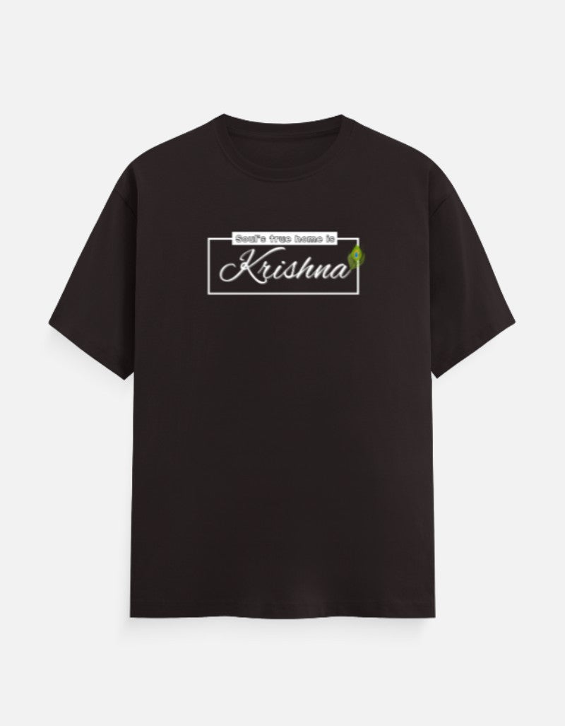 Soul's True Home is Krishna Oversized Cotton T-shirt for Men – 180 GSM Heavyweight Spiritual Graphic Tee - SanatanSoul