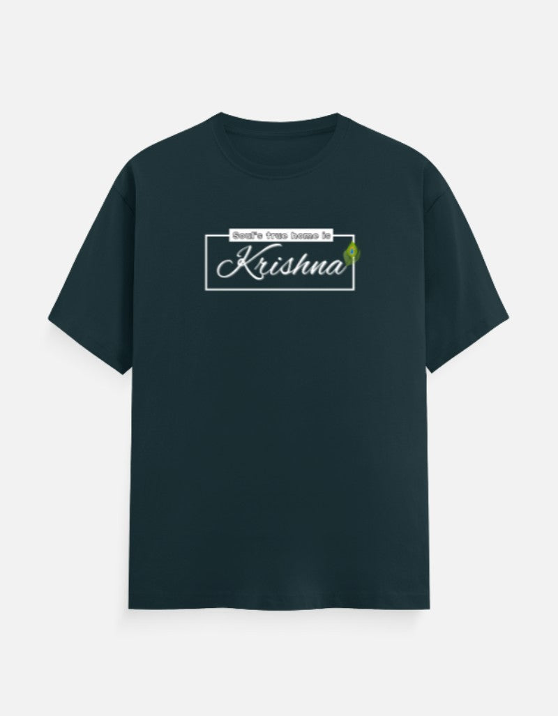 Soul's True Home is Krishna Oversized Cotton T-shirt for Men – 180 GSM Heavyweight Spiritual Graphic Tee - SanatanSoul