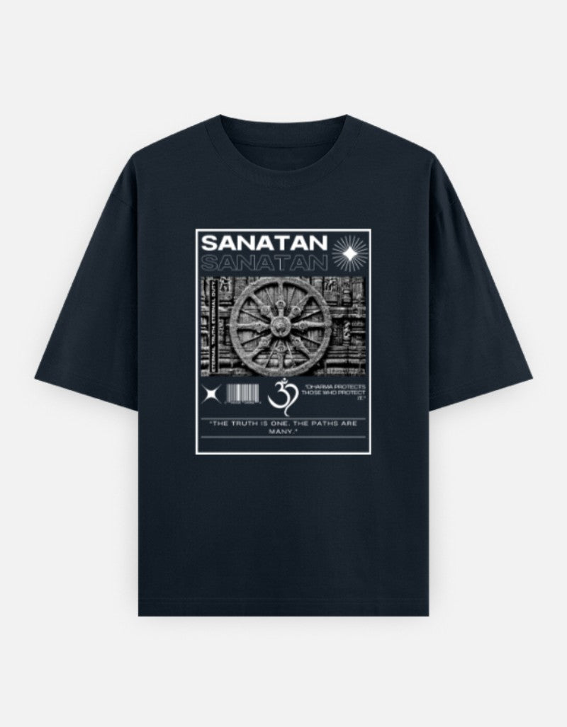 SANATAN Oversized Unisex Cotton T-Shirt – “Dharma Chakra” Premium Spiritual Hindu Edition - SanatanSoul