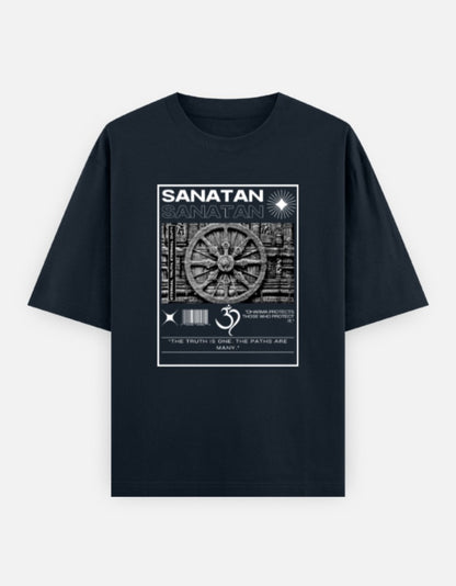 SANATAN Oversized Unisex Cotton T-Shirt – “Dharma Chakra” Premium Spiritual Hindu Edition - SanatanSoul