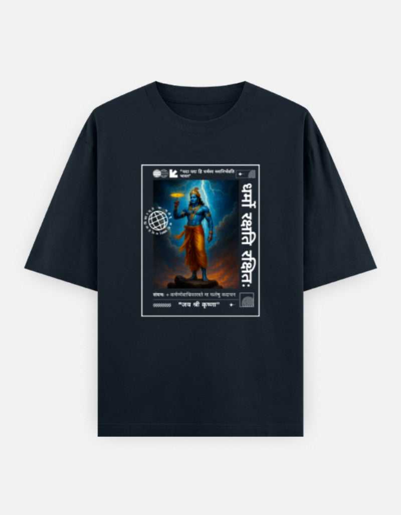 DHARMA YODDHA Oversized Unisex Cotton T-Shirt – “Jai Shree Krishna” Premium Hindu Edition - SanatanSoul