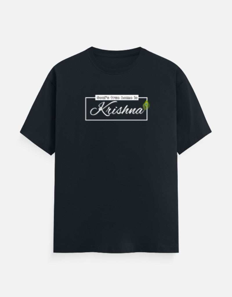 Soul's True Home is Krishna Oversized Cotton T-shirt for Men – 180 GSM Heavyweight Spiritual Graphic Tee - SanatanSoul