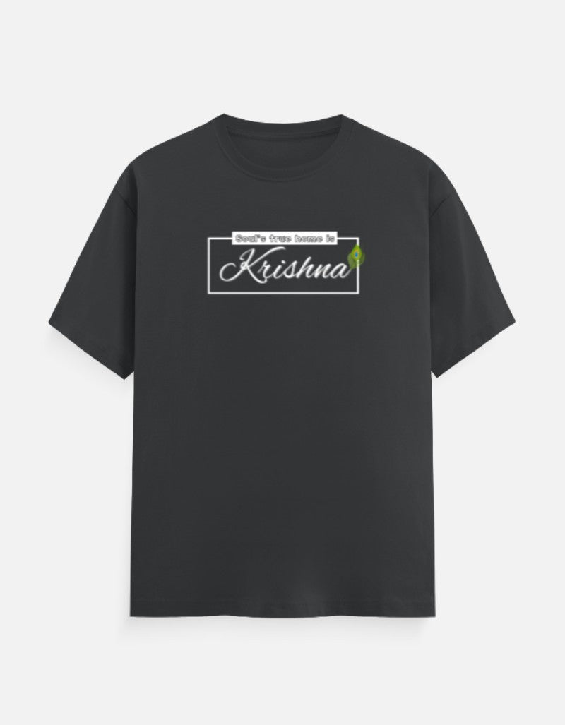 Soul's True Home is Krishna Oversized Cotton T-shirt for Men – 180 GSM Heavyweight Spiritual Graphic Tee - SanatanSoul