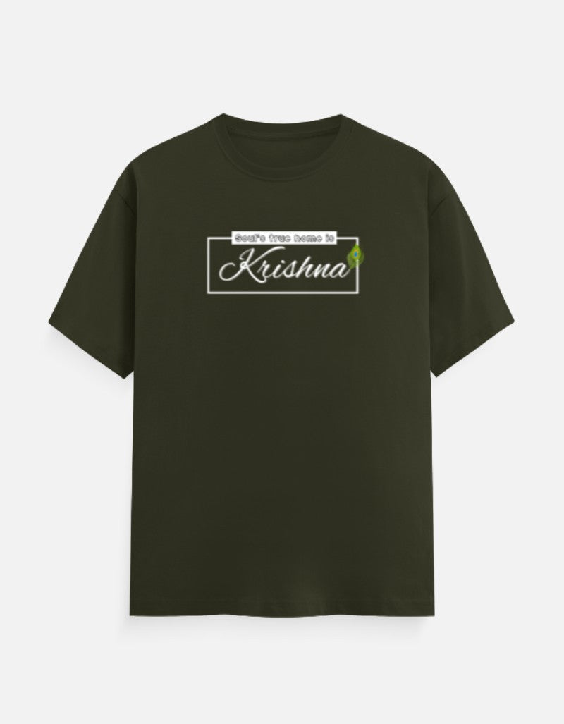 Soul's True Home is Krishna Oversized Cotton T-shirt for Men – 180 GSM Heavyweight Spiritual Graphic Tee - SanatanSoul