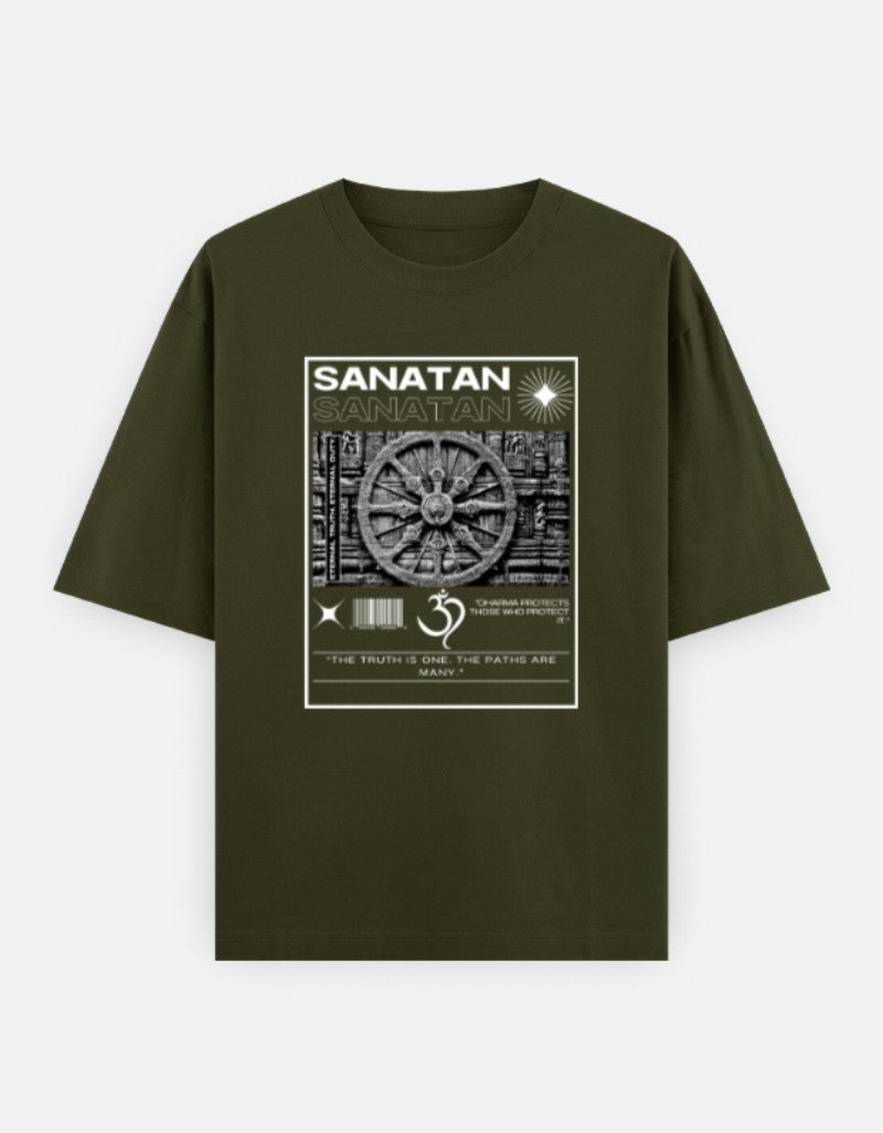 SANATAN Oversized Unisex Cotton T-Shirt – “Dharma Chakra” Premium Spiritual Hindu Edition - SanatanSoul