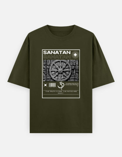 SANATAN Oversized Unisex Cotton T-Shirt – “Dharma Chakra” Premium Spiritual Hindu Edition - SanatanSoul