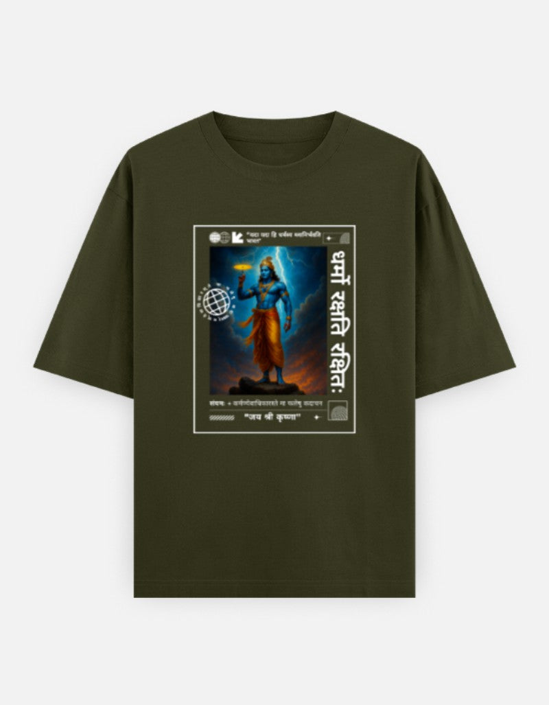 DHARMA YODDHA Oversized Unisex Cotton T-Shirt – “Jai Shree Krishna” Premium Hindu Edition - SanatanSoul