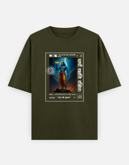 DHARMA YODDHA Oversized Unisex Cotton T-Shirt – “Jai Shree Krishna” Premium Hindu Edition - SanatanSoul