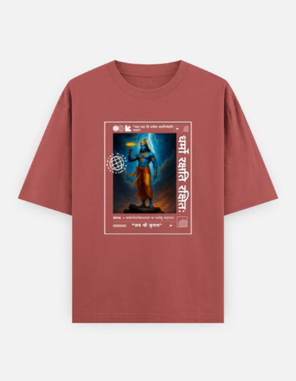 DHARMA YODDHA Oversized Unisex Cotton T-Shirt – “Jai Shree Krishna” Premium Hindu Edition - SanatanSoul
