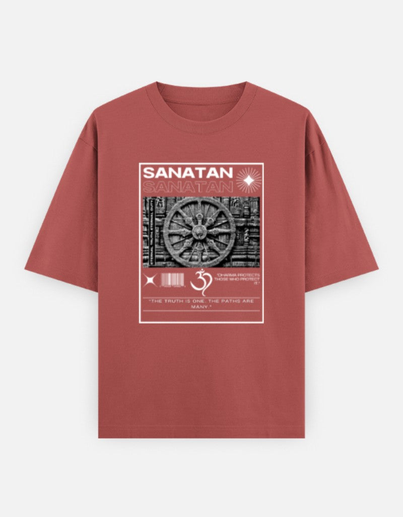 SANATAN Oversized Unisex Cotton T-Shirt – “Dharma Chakra” Premium Spiritual Hindu Edition - SanatanSoul