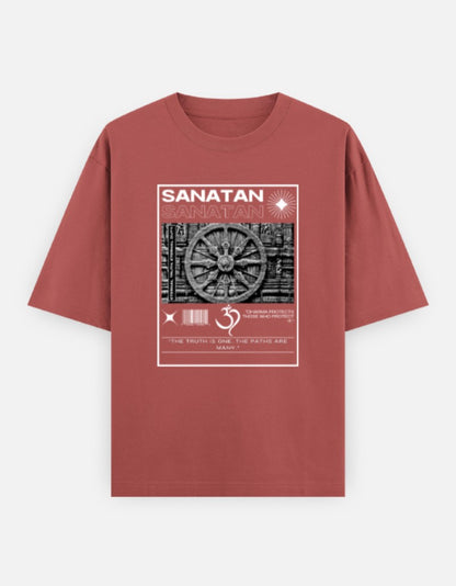 SANATAN Oversized Unisex Cotton T-Shirt – “Dharma Chakra” Premium Spiritual Hindu Edition - SanatanSoul